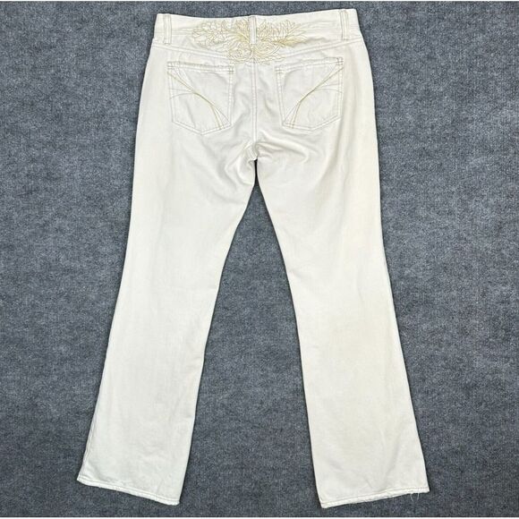 Old Navy Denim - VTG Old Navy Jeans Womens 8 Ivory Denim Embroidered Y2K Ultra Low Waist Bootcut